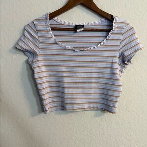 French Curve Lace Collar Lilac Striped Cropped Top